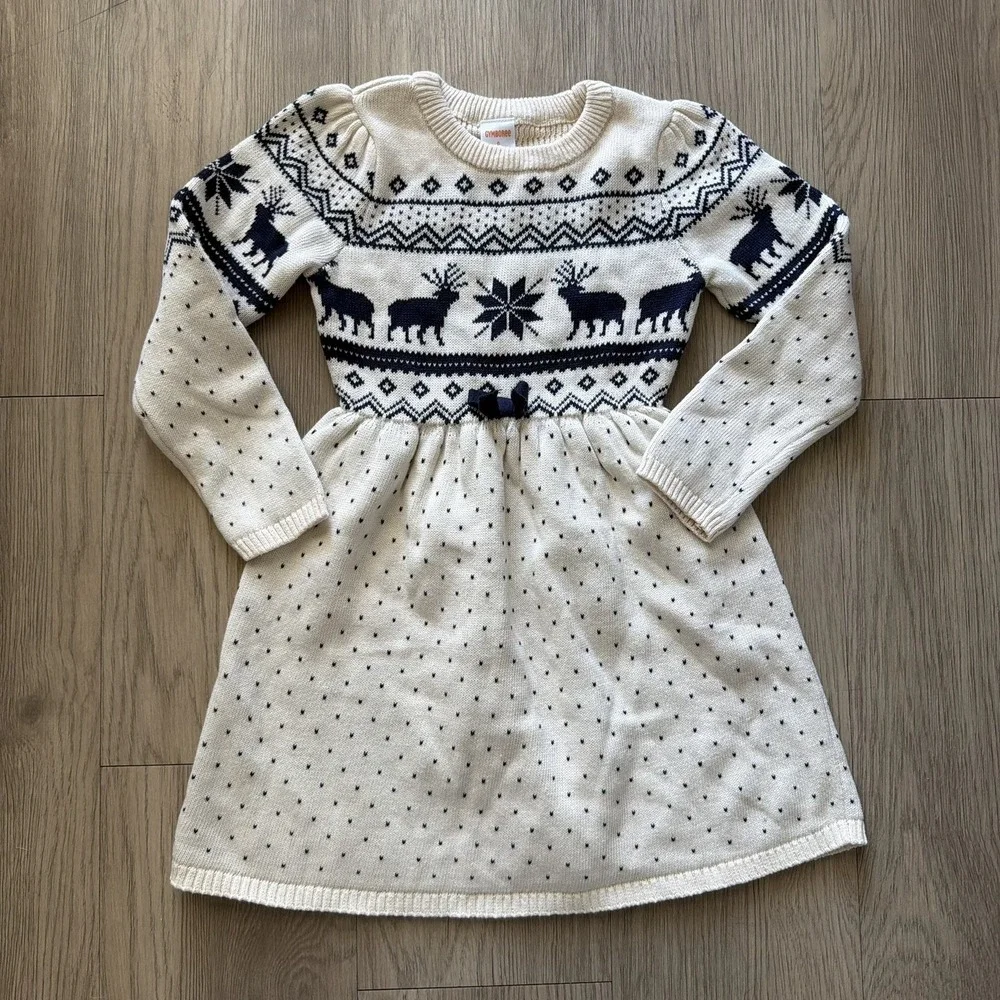 Gymboree Girls Size 6 Fair Isle Sweater Dress Navy Beige Knit